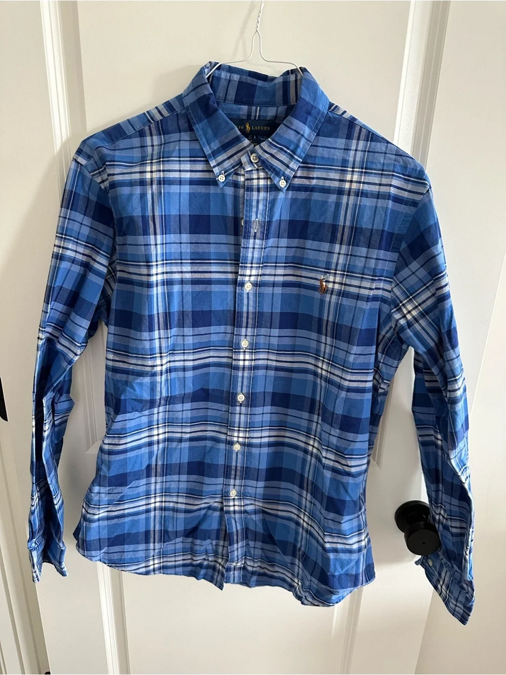 Polo by Ralph Lauren Blue Plaid Cotton Button-Down Shirt with White Accents